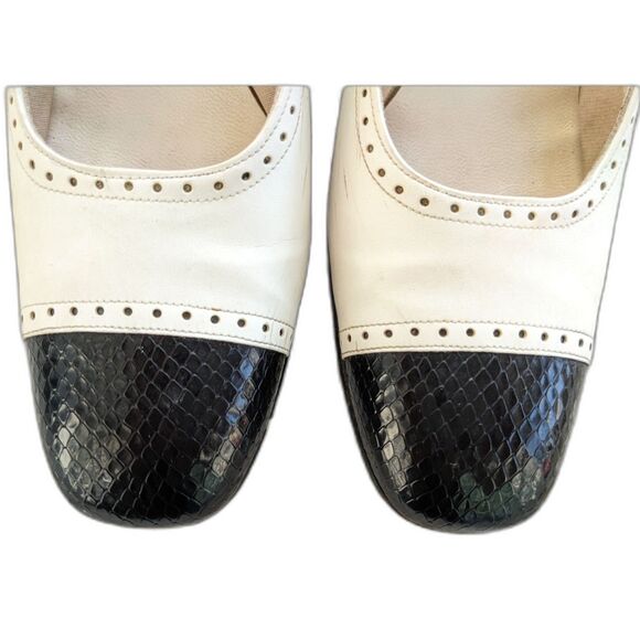 Vtg. 40s AirStep Snakeprint Spectator Cuban Heel Mid Height Pumps, Sz. 6 / 6.5 - Picture 10 of 14